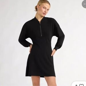 NEW SCOOP Zip-Front Black Mini Dress with Long Dolman Sleeves